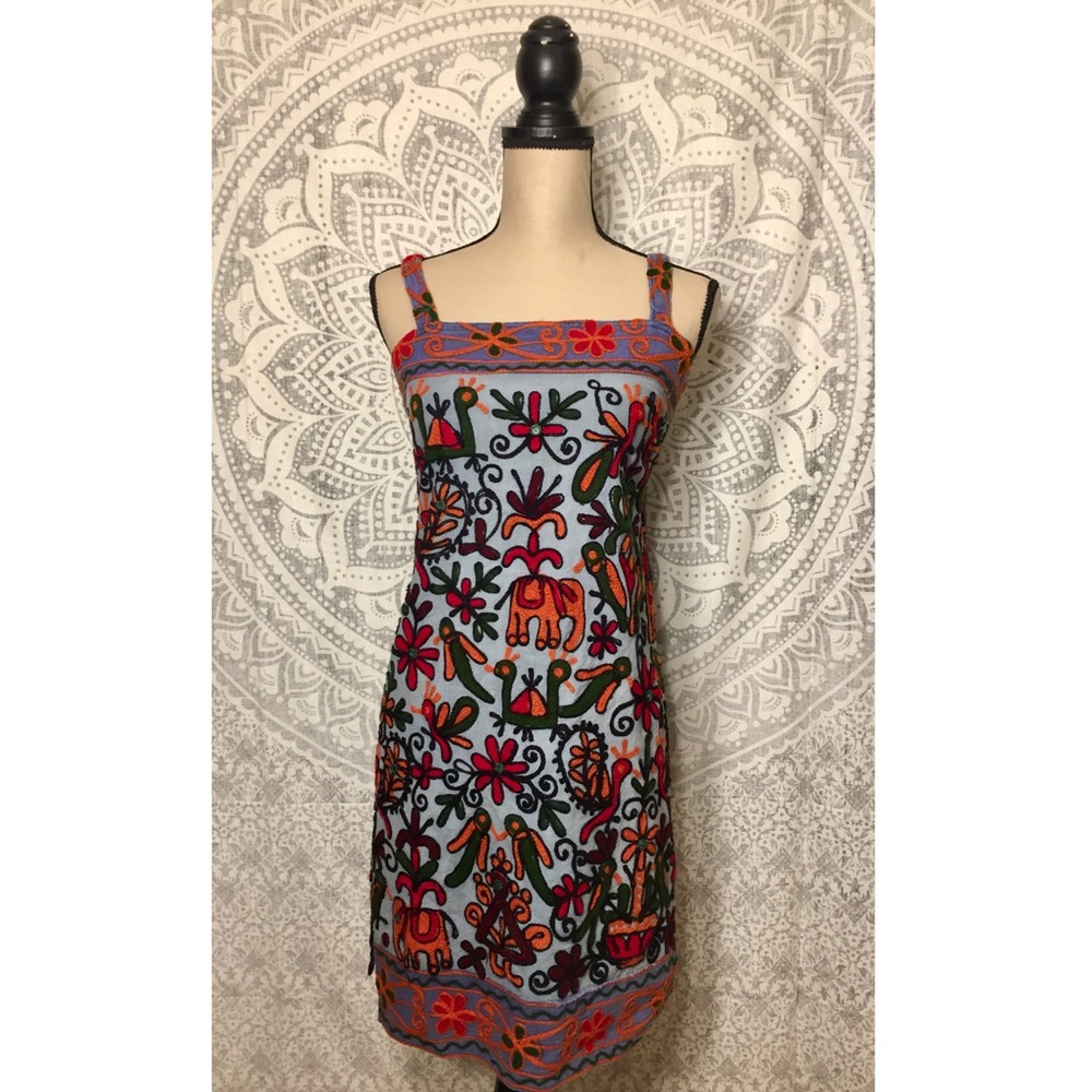 VTG 90s Cotton Boho Ethnic Elephant Floral Dress